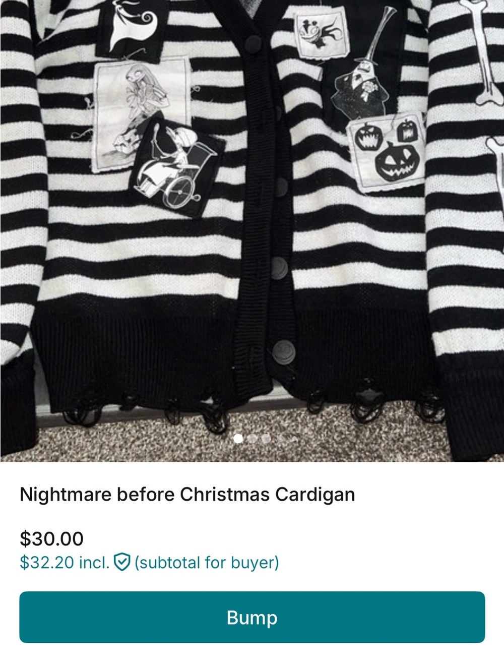 Hot Topic Black and White Nightmare Before Christmas Striped women’s Cardigan